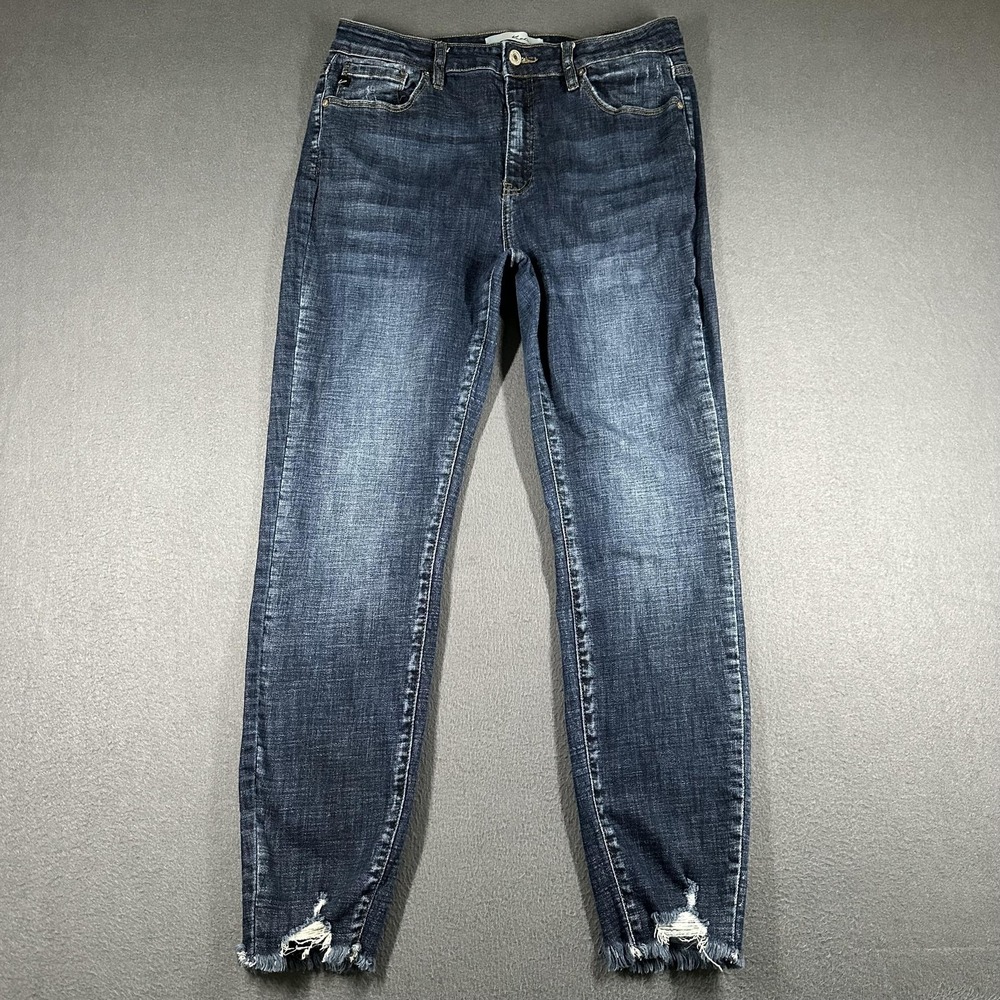 KanCan Skinny Jeans Juniors 13/30 Blue Med Wash Mid Rise Distressed Frayed